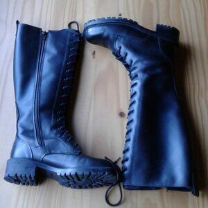 Martino Black Leather Lace-Up Boots